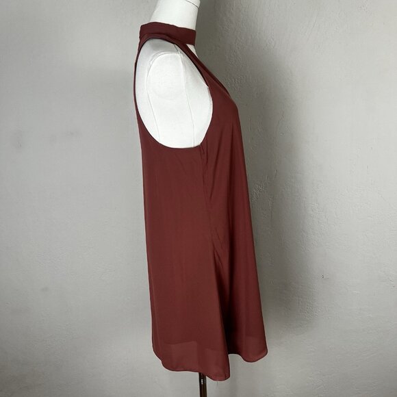 Lulus Groove Thing Keyhole Halter Mini Swing Dress Dark Pink Rusty Rose Size M - Picture 6 of 9